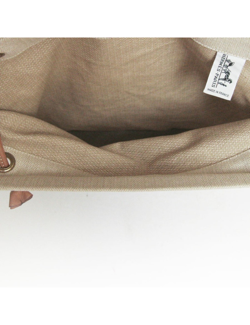 Sac HERMES en toile chevrons et cuir