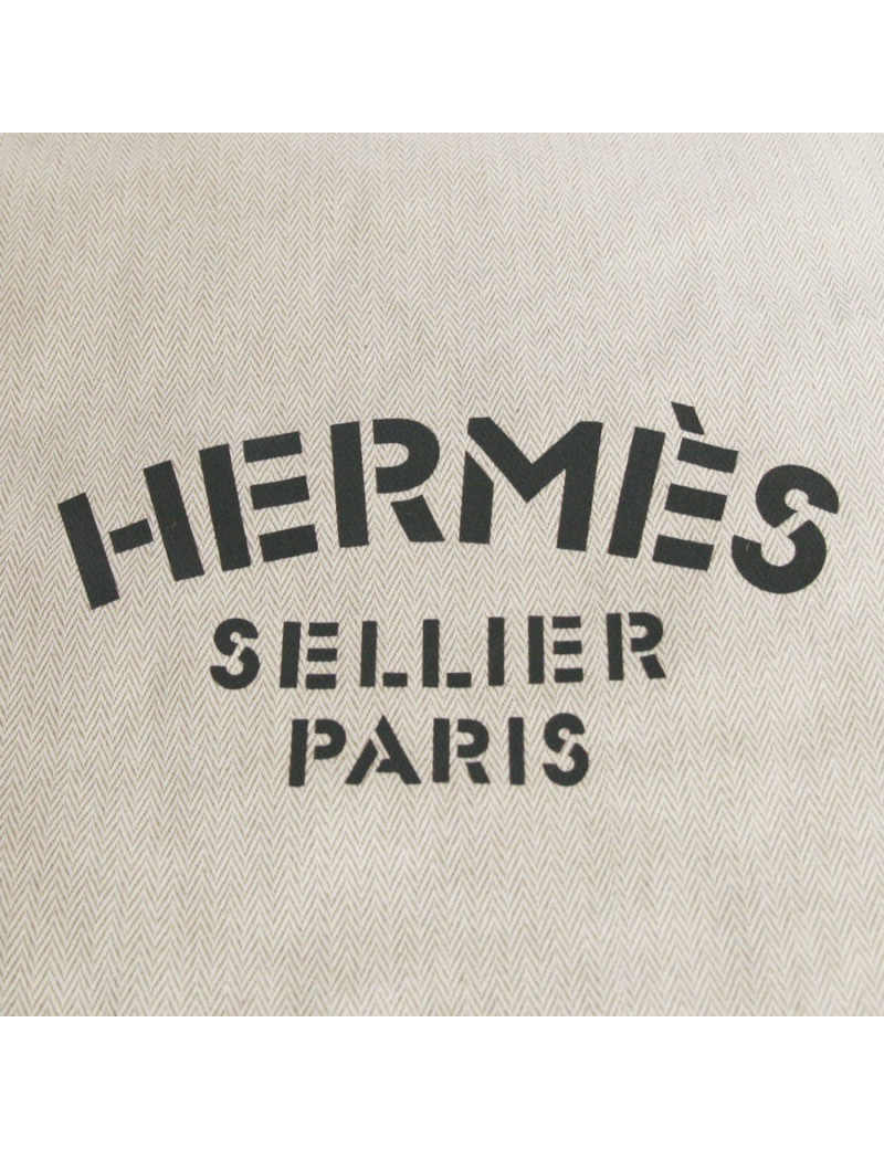Sac HERMES en toile chevrons et cuir