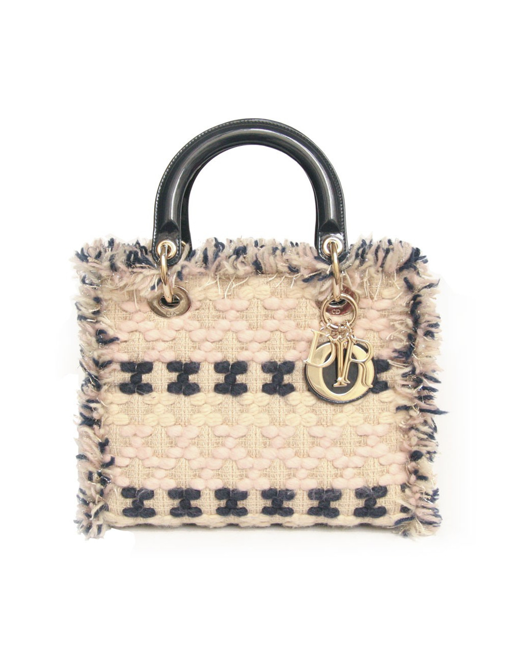 Sac Lady D  DIOR en tweed bleu marine et rose