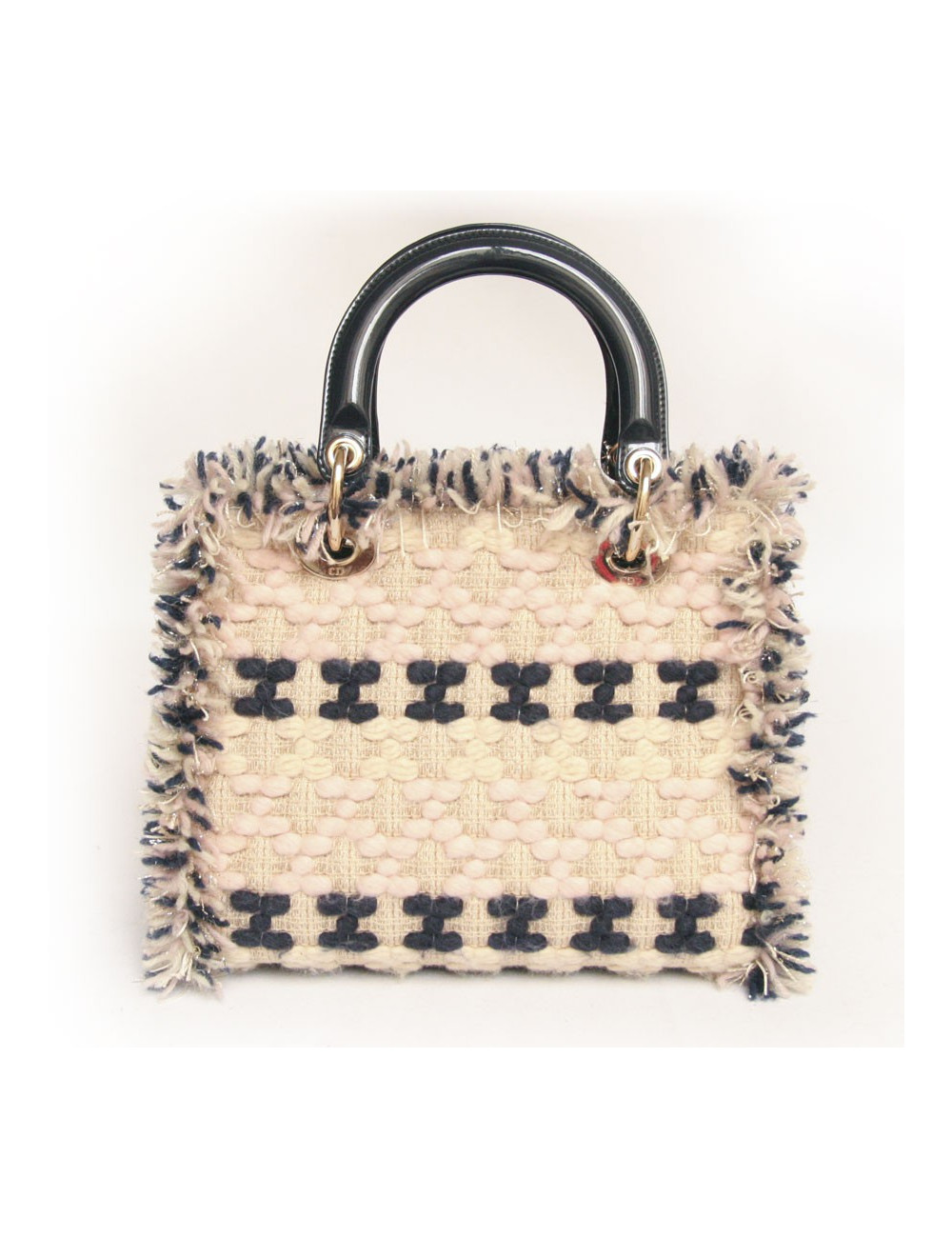 Sac Lady D  DIOR en tweed bleu marine et rose