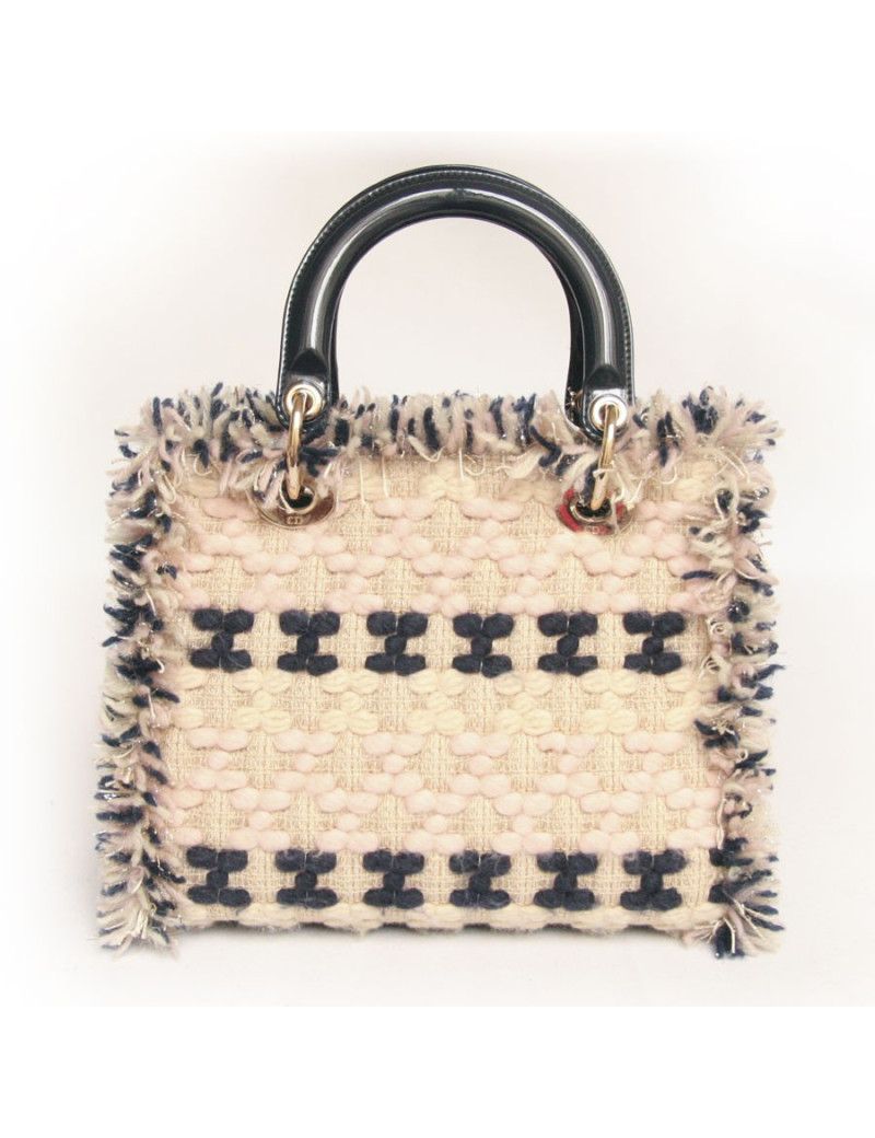 Sac Lady D  DIOR en tweed bleu marine et rose