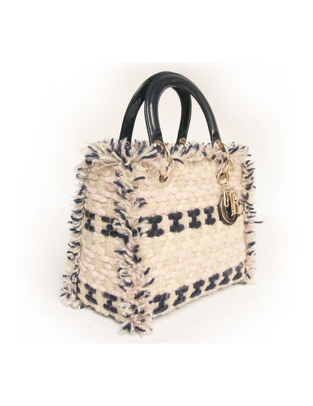 Sac Lady D  DIOR en tweed bleu marine et rose