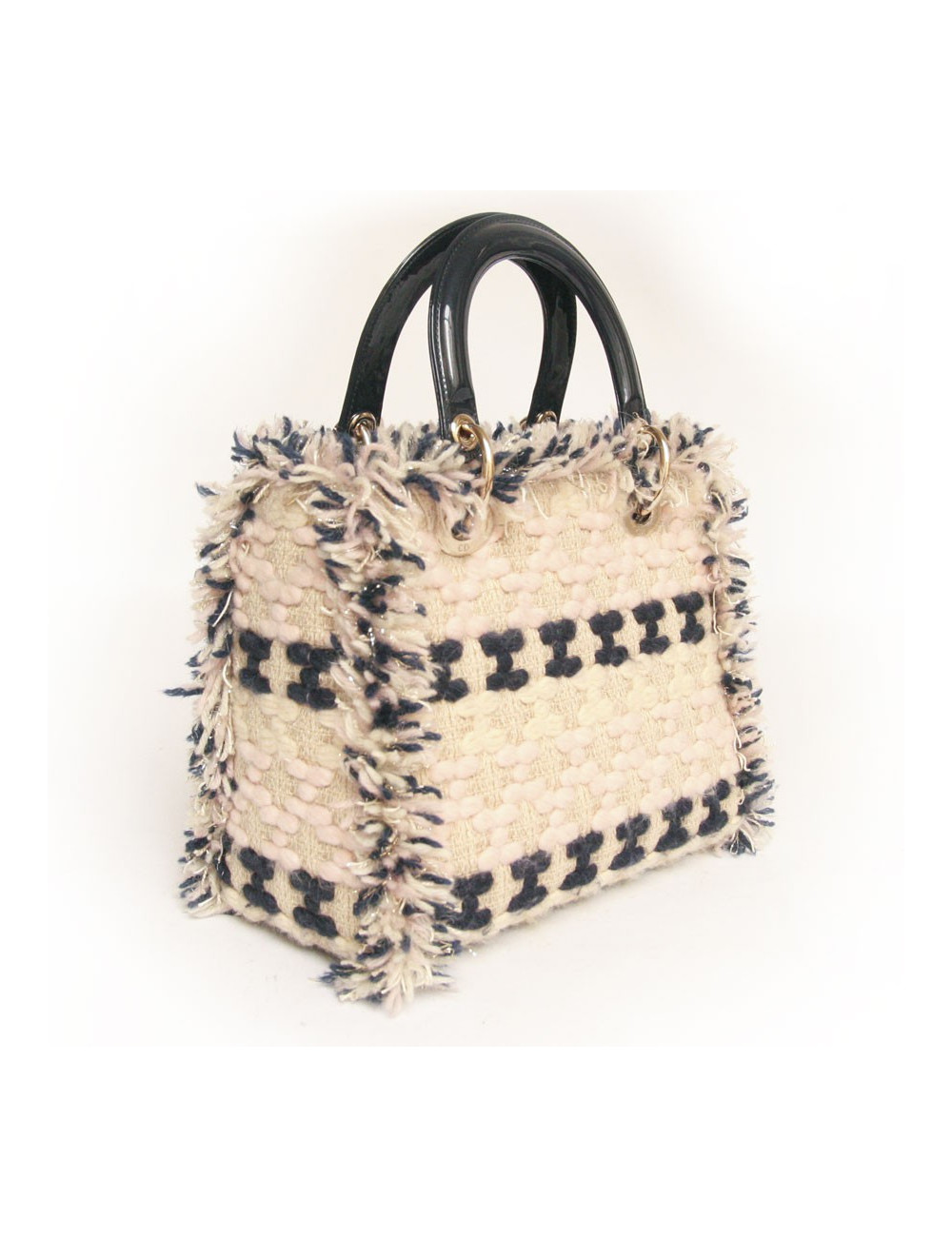 Sac Lady D  DIOR en tweed bleu marine et rose