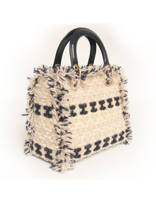 Sac Lady D  DIOR en tweed bleu marine et rose