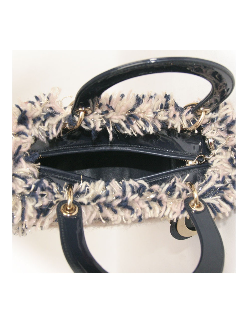 Sac Lady D  DIOR en tweed bleu marine et rose