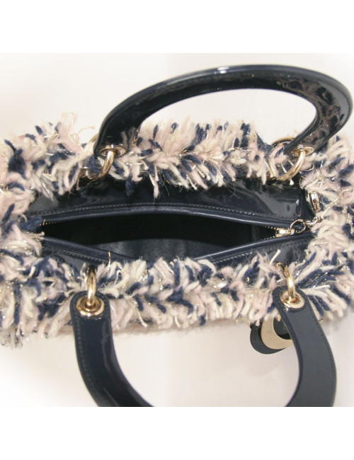 Sac Lady D  DIOR en tweed bleu marine et rose