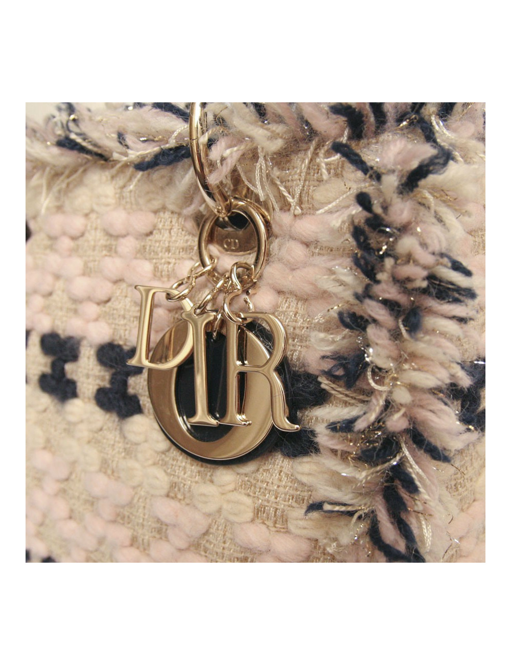 Sac Lady D  DIOR en tweed bleu marine et rose