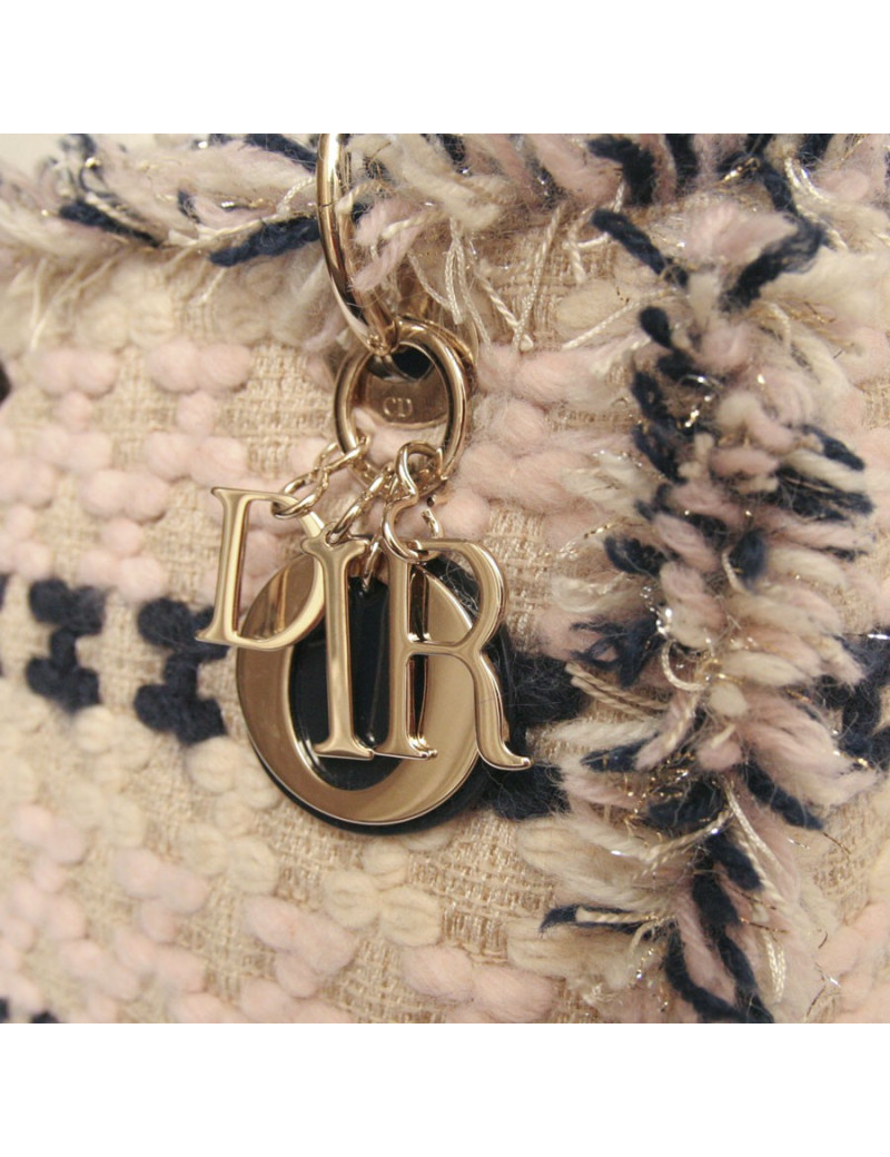 Sac Lady D  DIOR en tweed bleu marine et rose