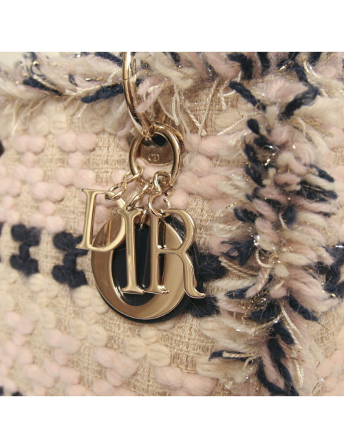 Sac Lady D  DIOR en tweed bleu marine et rose