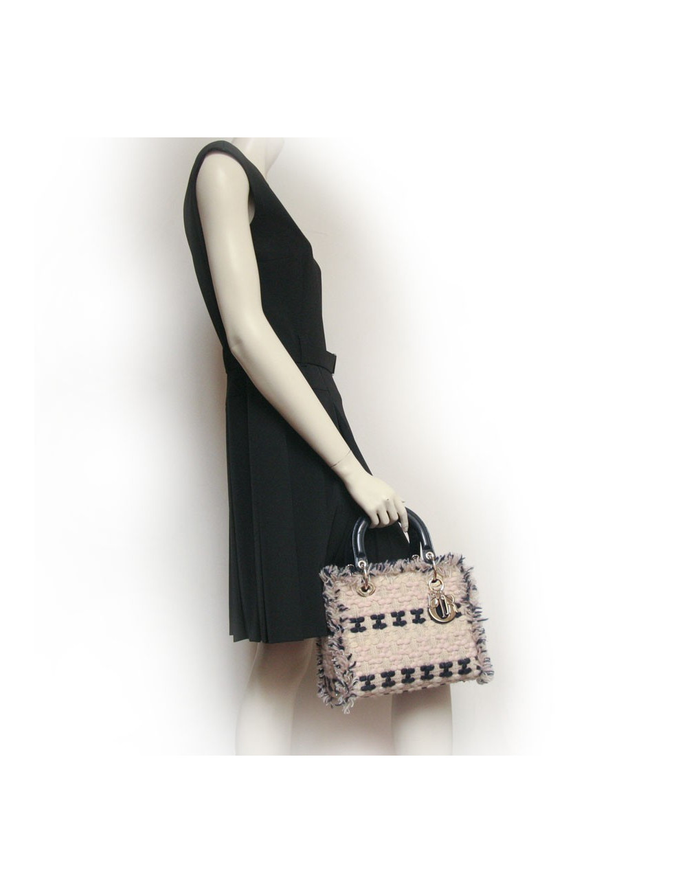 Sac Lady D  DIOR en tweed bleu marine et rose