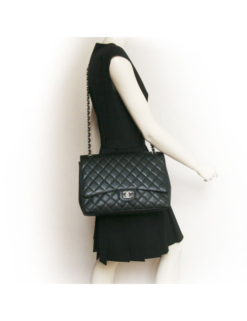 Sac maxi jumbo CHANEL veau grainé noir