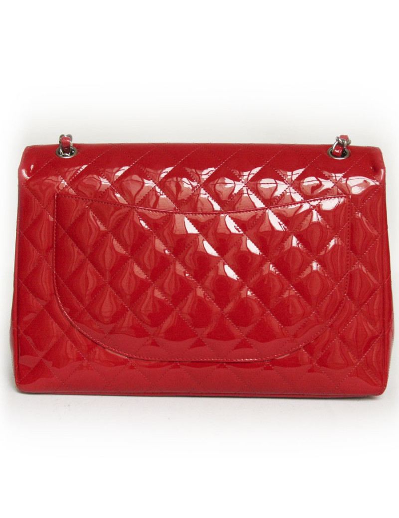 Sac maxi jumbo  CHANEL cuir verni rouge