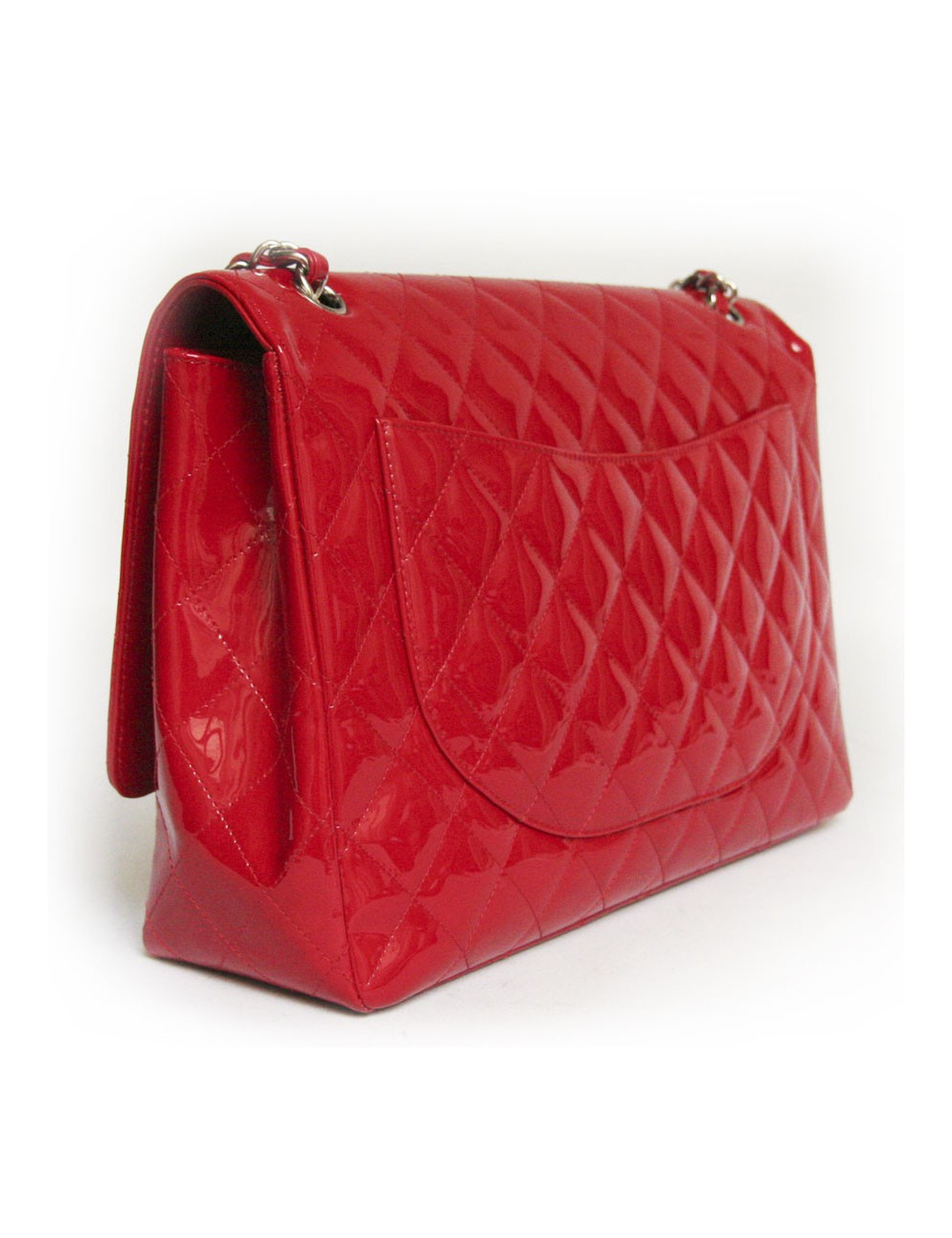 Sac maxi jumbo  CHANEL cuir verni rouge
