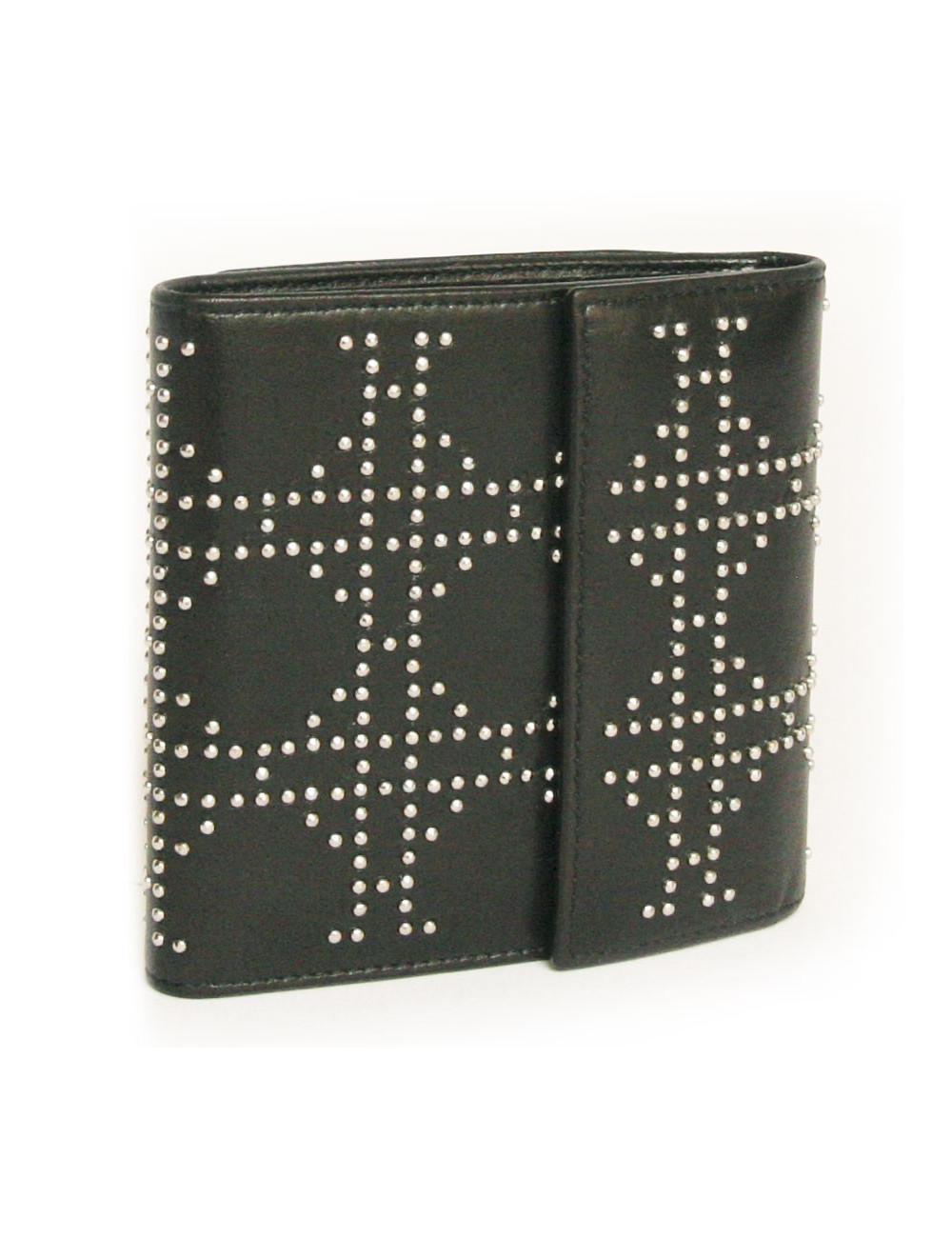 Portefeuille DIOR en cuir noir et clous argentés