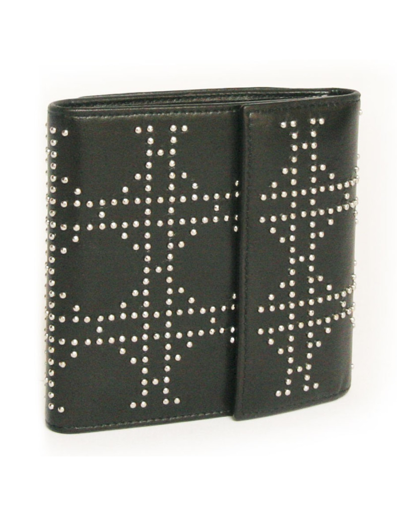 Portefeuille DIOR en cuir noir et clous argentés