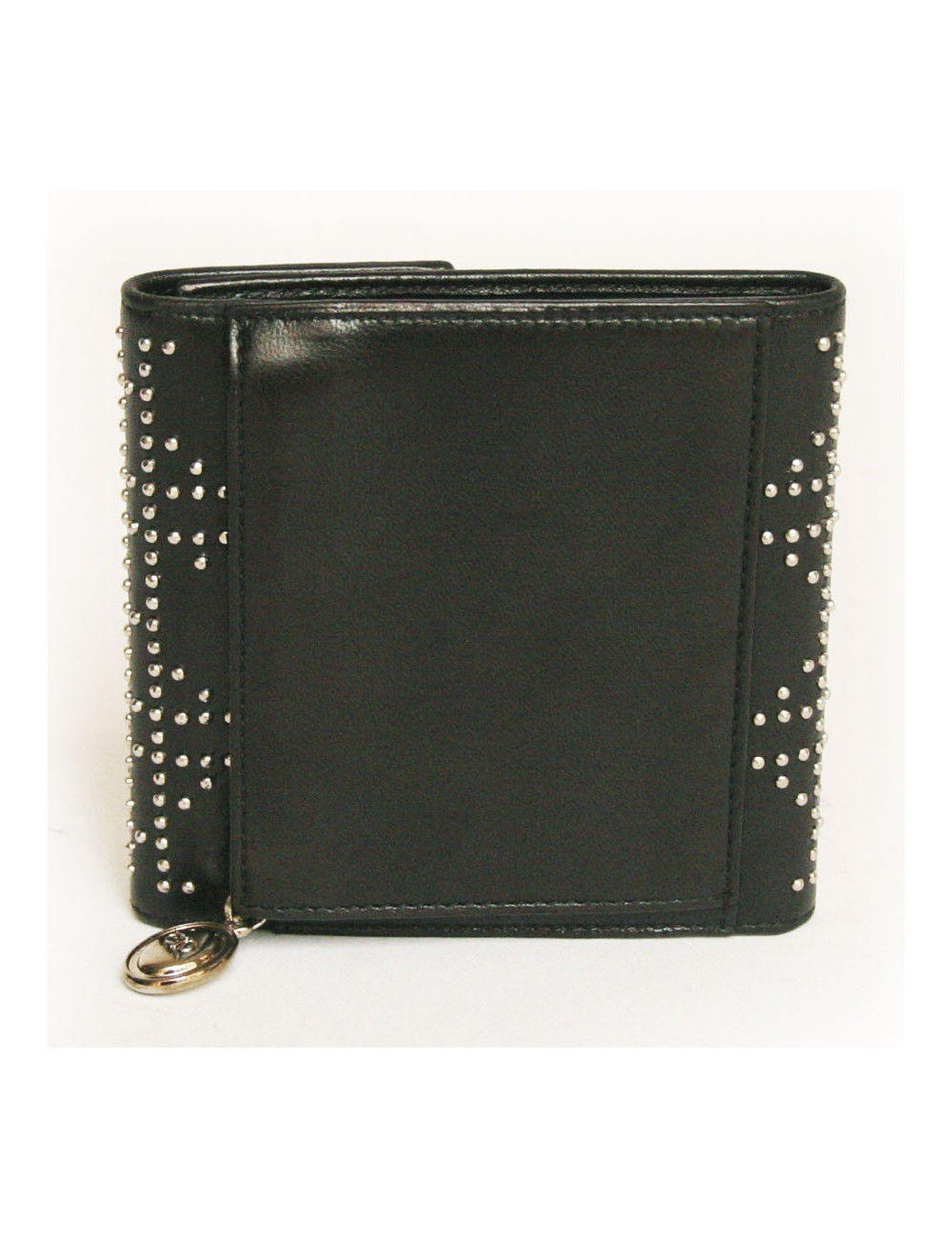 Portefeuille DIOR en cuir noir et clous argentés