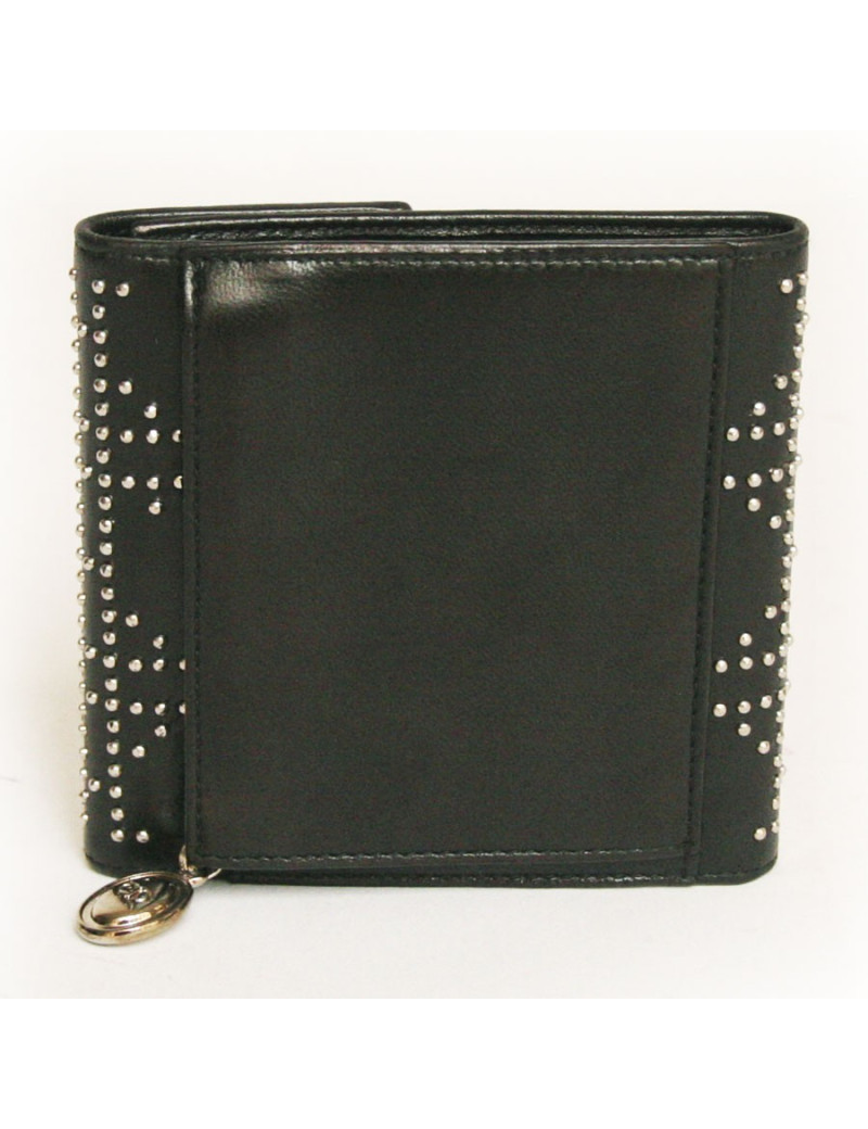 Portefeuille DIOR en cuir noir et clous argentés
