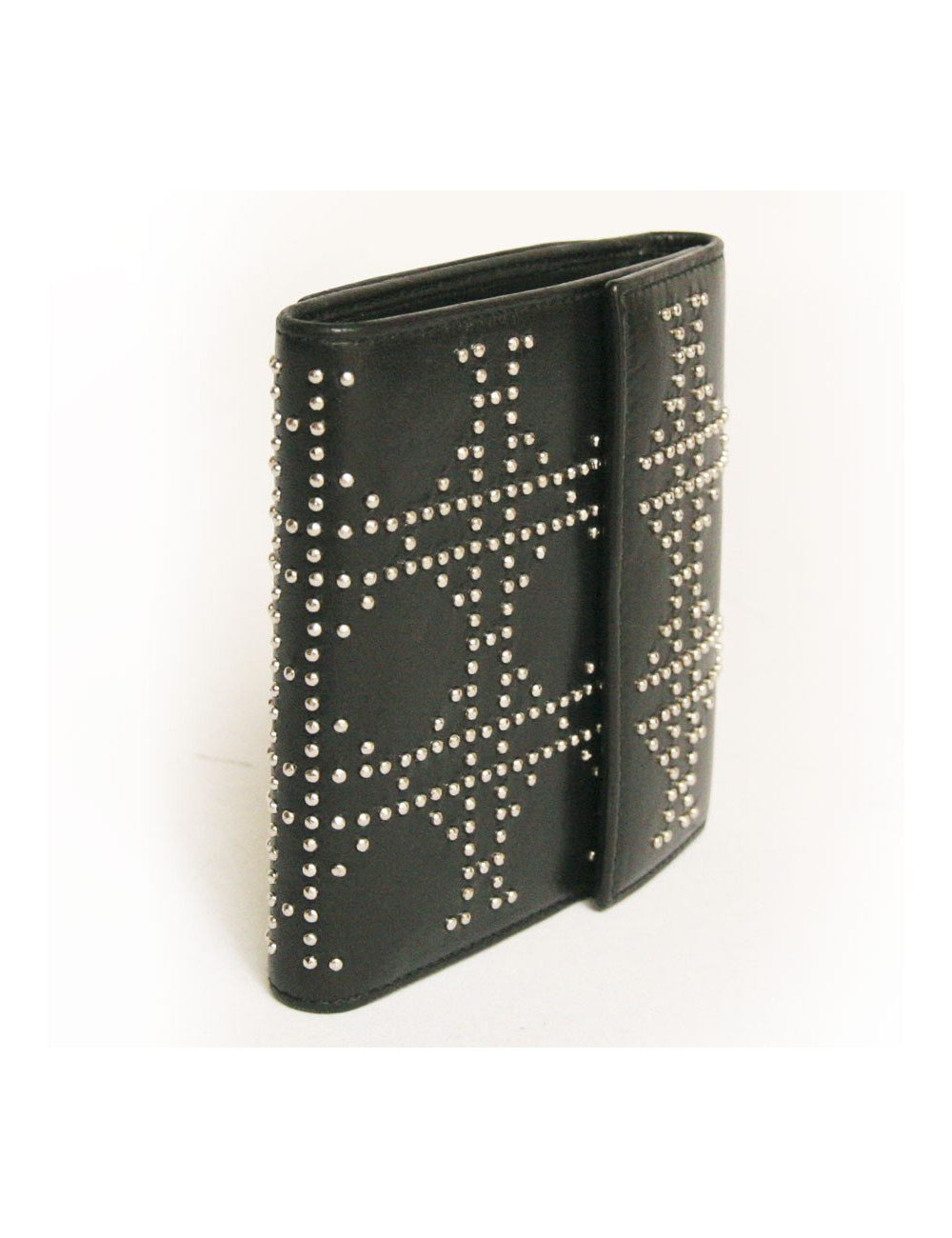 Portefeuille DIOR en cuir noir et clous argentés