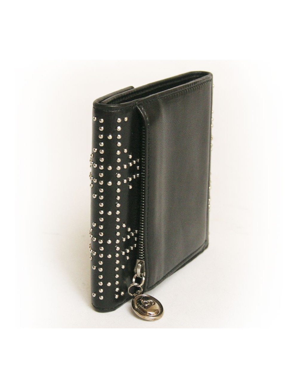 Portefeuille DIOR en cuir noir et clous argentés