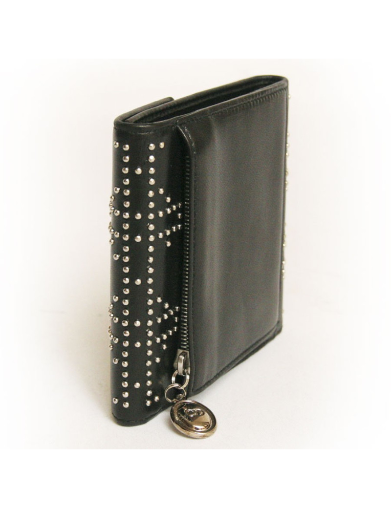 Portefeuille DIOR en cuir noir et clous argentés
