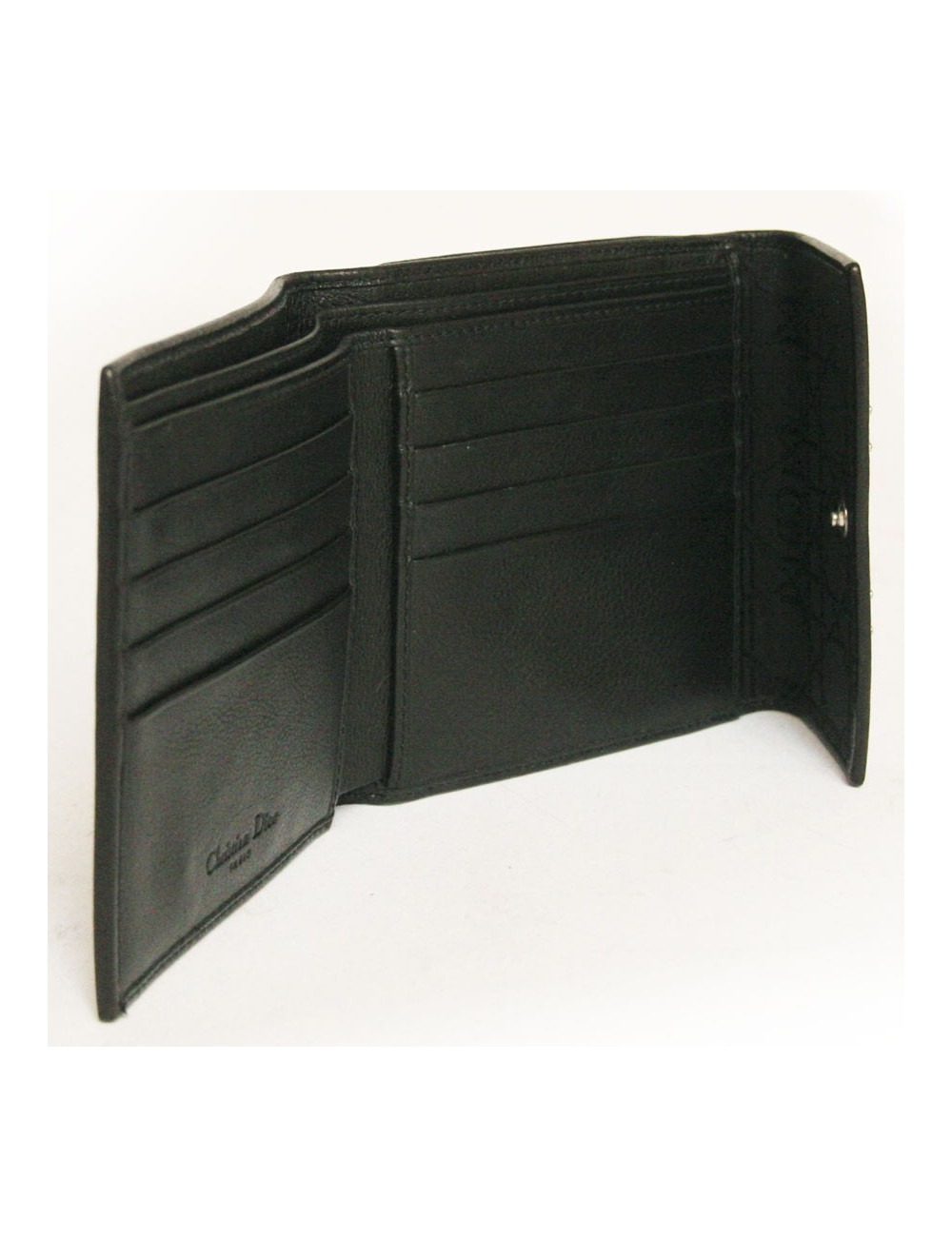 Portefeuille DIOR en cuir noir et clous argentés