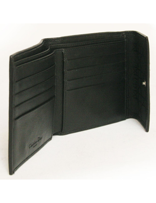 Portefeuille DIOR en cuir noir et clous argentés