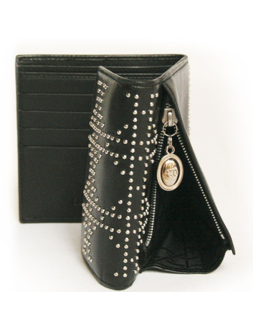 Portefeuille DIOR en cuir noir et clous argentés