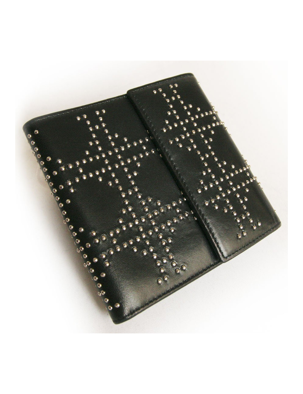 Portefeuille DIOR en cuir noir et clous argentés