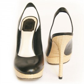 High Sandals DIOR black leather and raffia
