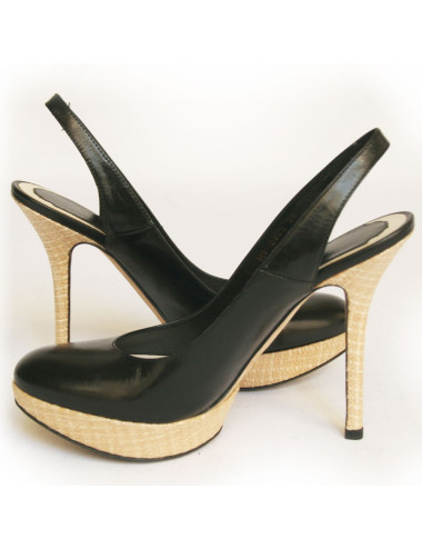 Sandales hautes DIOR  cuir noir et rafia 2