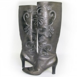 BOTTEGA VENETA T38.5 embroidered gray leather boots