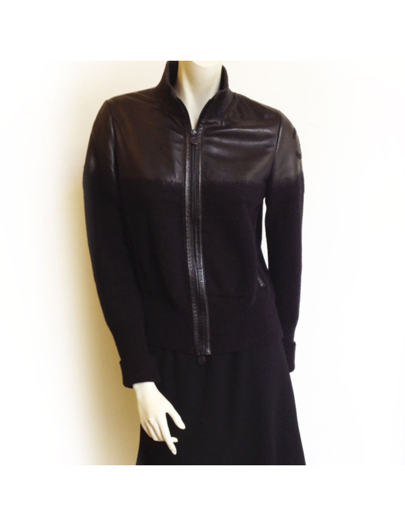 Blouson CHANEL cuir et laine noir