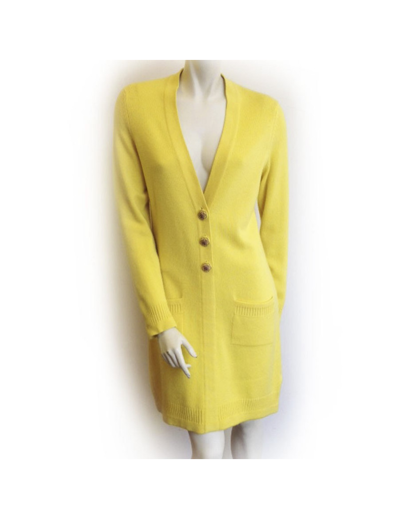 Gilet long CHANEL  T 42 cachemire jaune