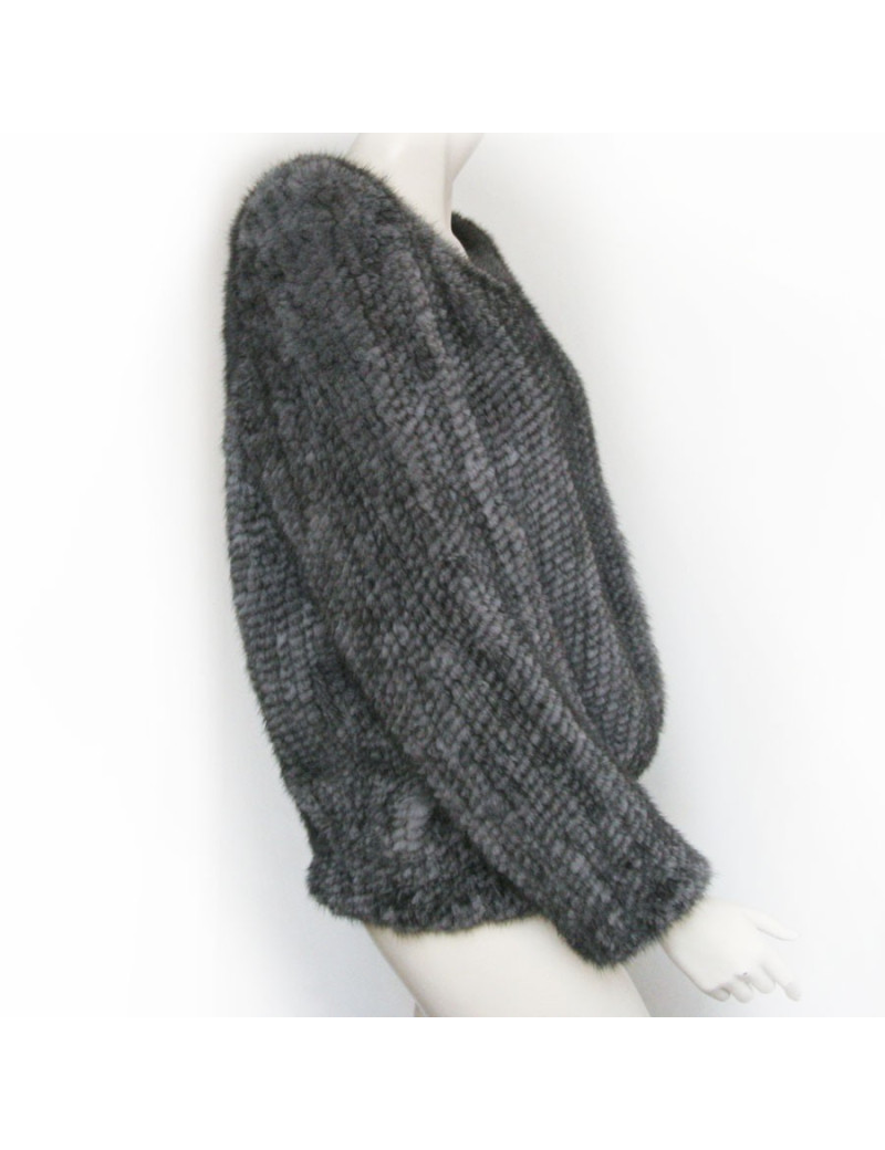 Pull large T U vison tricoté gris perle