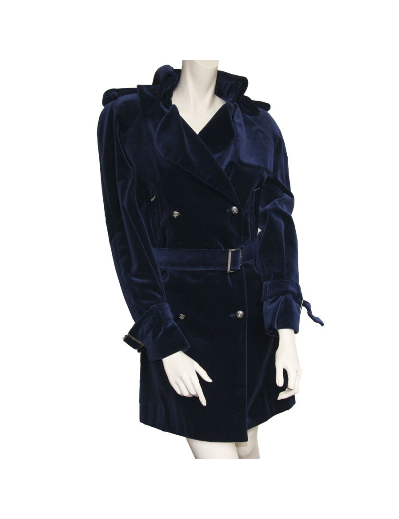 Manteau CHANEL en coton bleu marine T42
