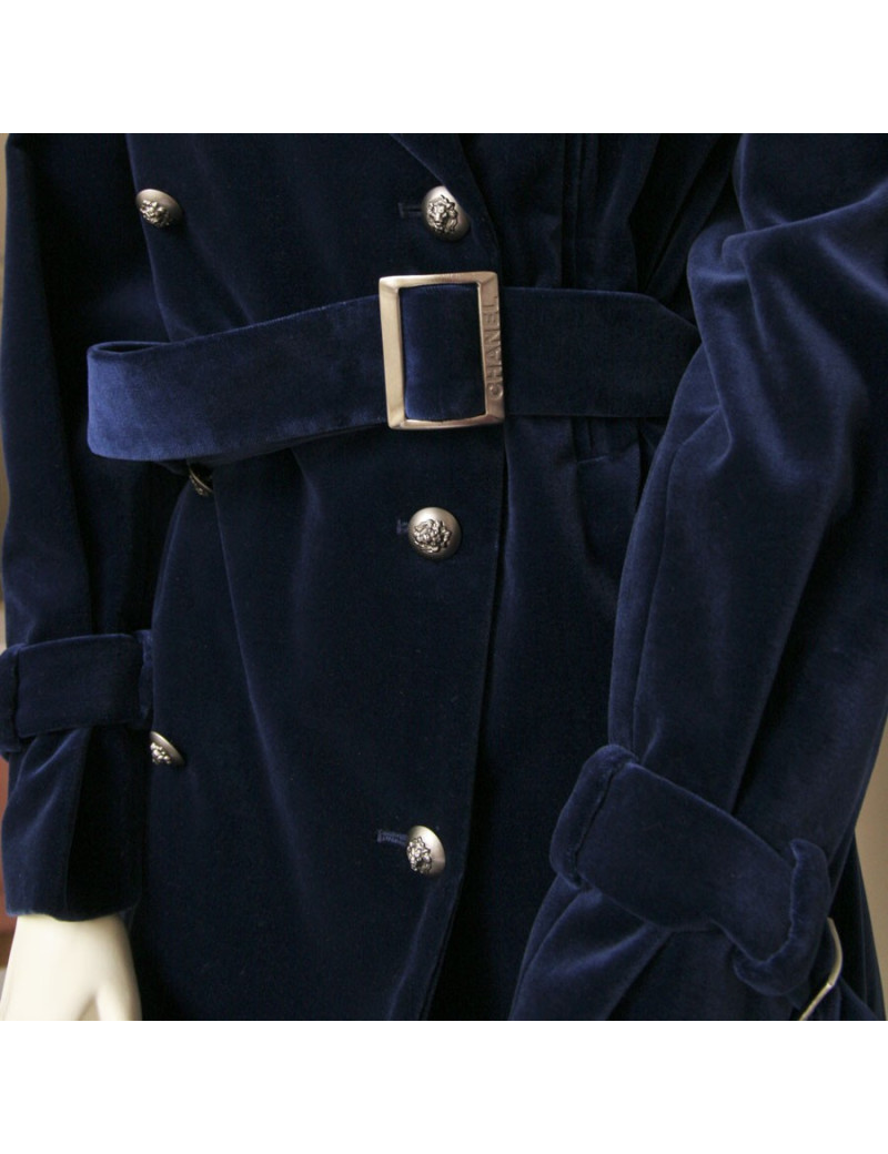 Manteau CHANEL en coton bleu marine T42