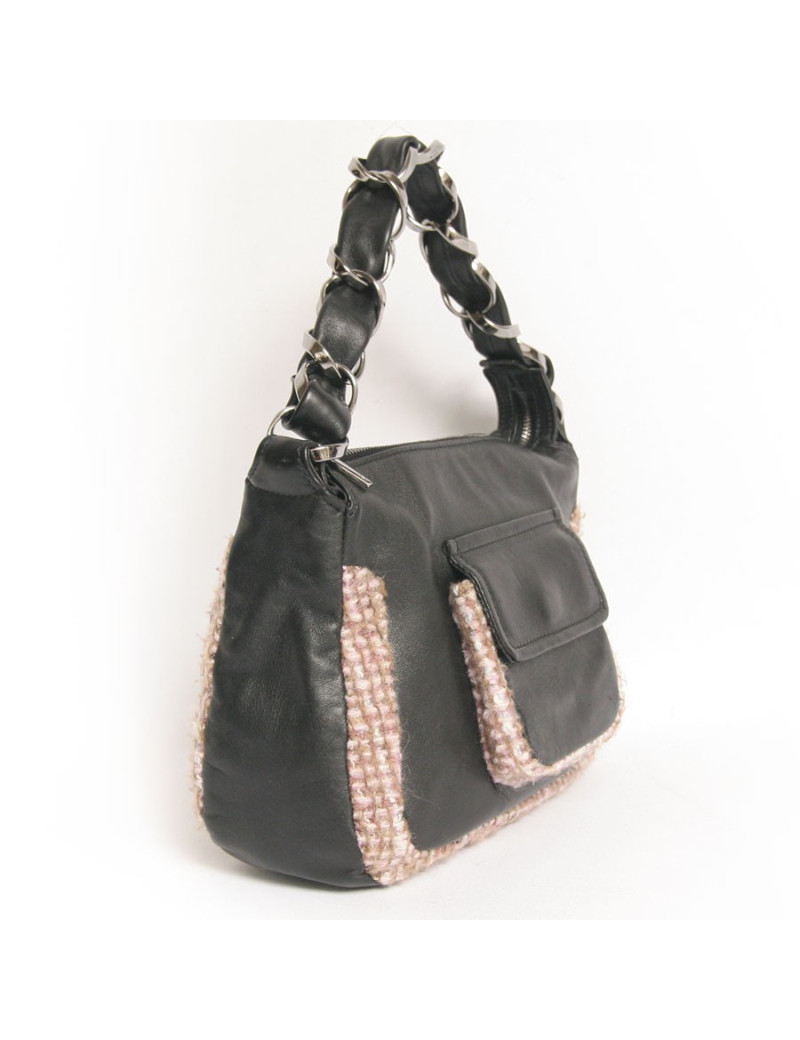 Sac CHANEL en cuir noir et tweed