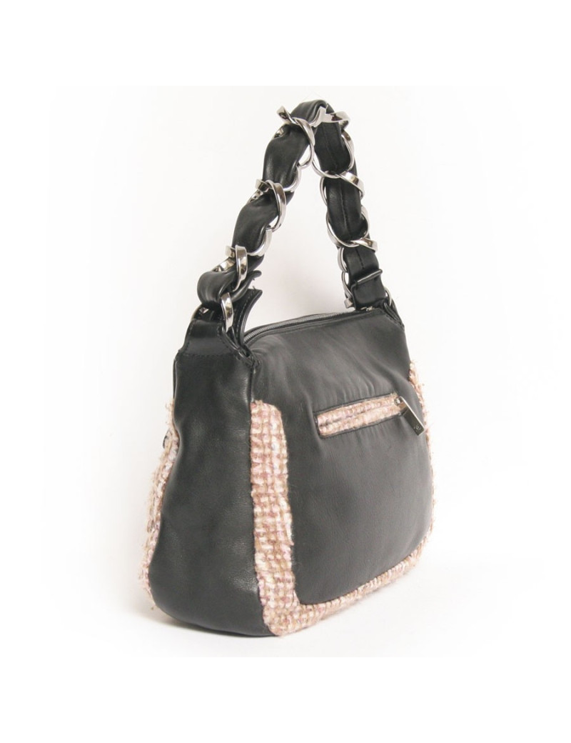 Sac CHANEL en cuir noir et tweed