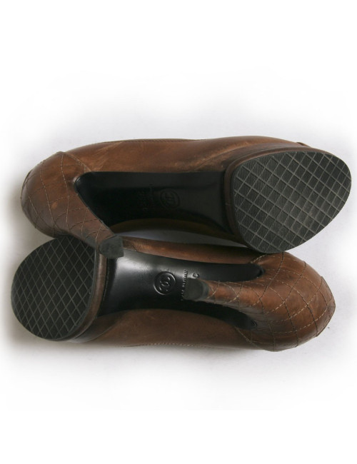 Escarpins CHANEL T 36.5 cuir havane