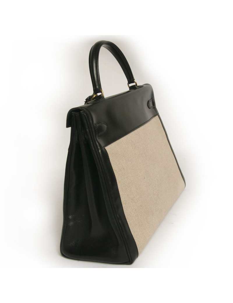Kelly 35 HERMES toile et cuir noir