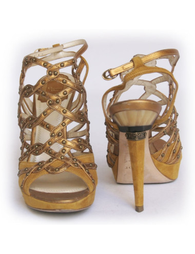Sandales hautes DIOR T 37.5 veau velours ocre jaune 2
