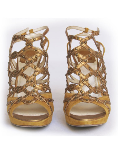 Sandales DIOR T 37.5 veau velours ocre jaune