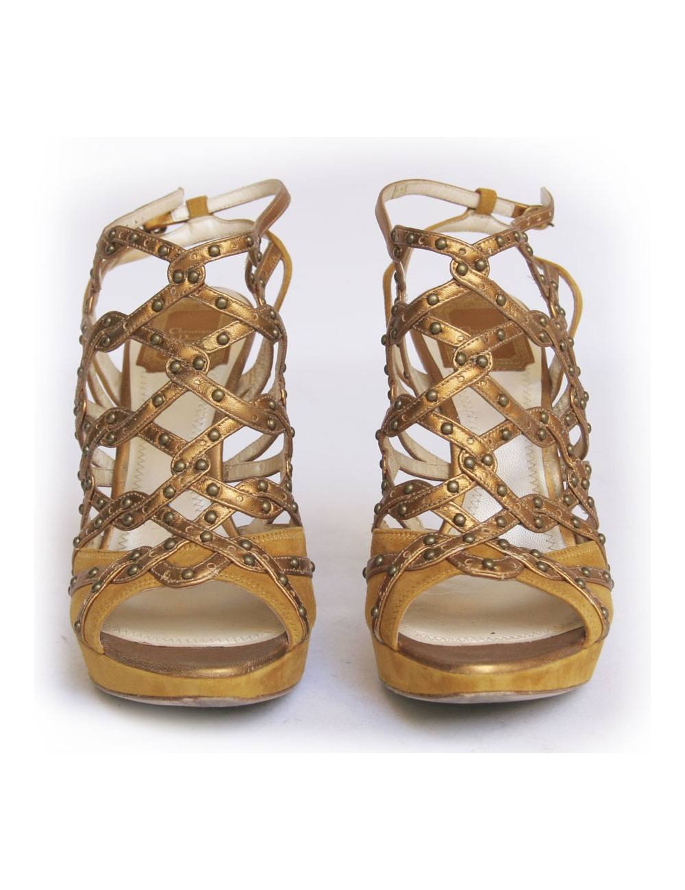 Sandales hautes DIOR T 37.5 veau velours ocre jaune