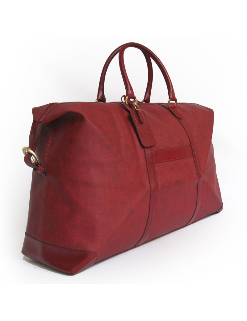 Sac de voyage DIOR en toile embossée rouge