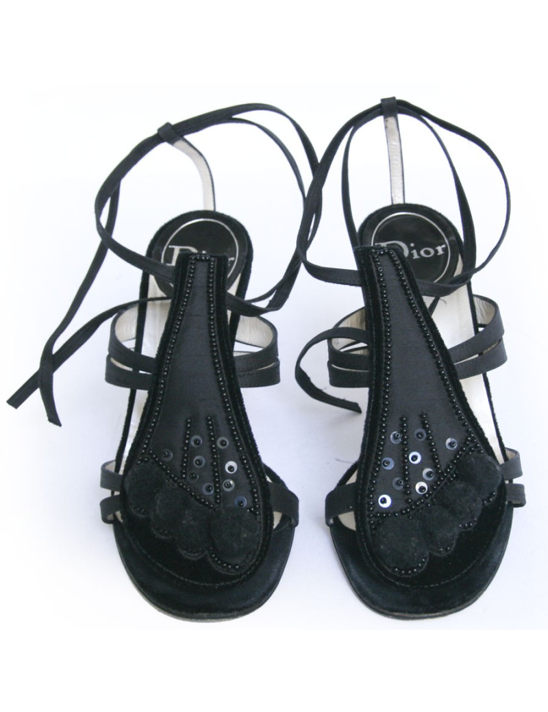 Sandales du soir DIOR  T 37.5 en satin de soie noire