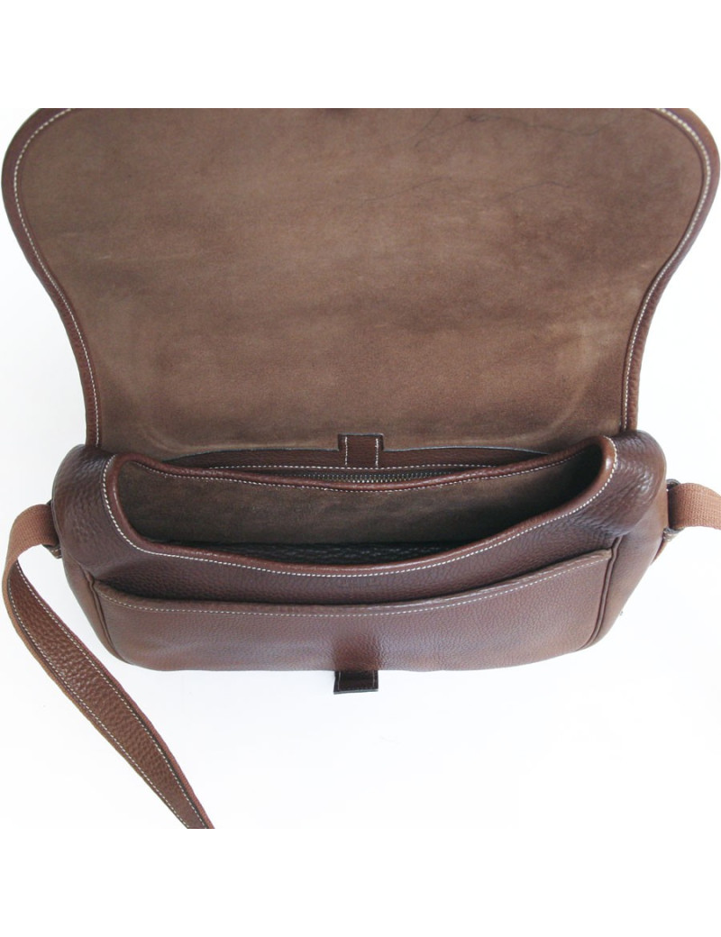 Besace "Nouméa" HERMES en cuir marron