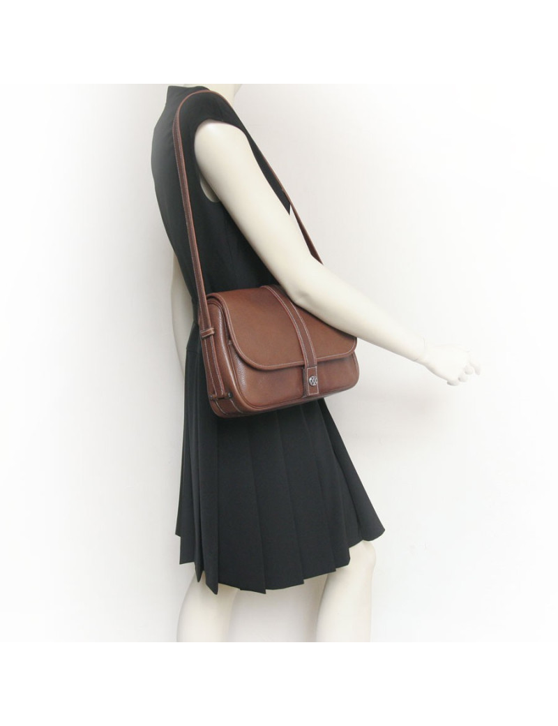 Besace "Nouméa" HERMES en cuir marron