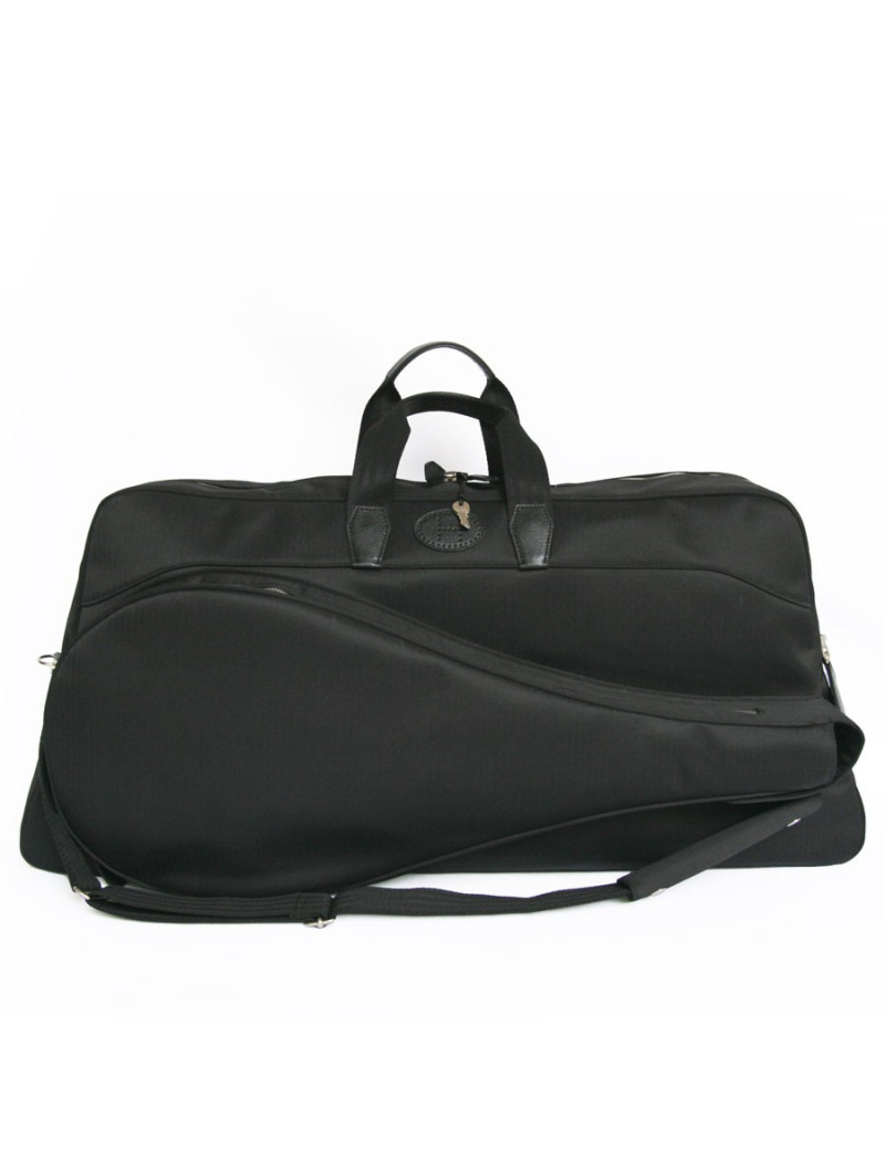 HERMÈS tennis bag in black chevron canvas with its towel
