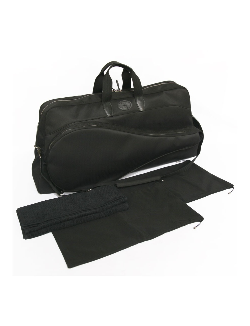 Sac de tennis HERMES en toile chevrons noirs