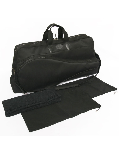 Sac de tennis HERMES en toile chevrons noirs